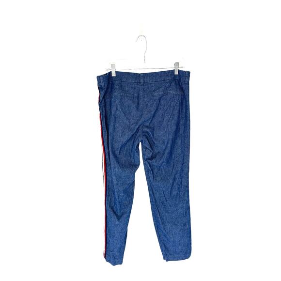 Old Navy Blue Denim Linen Blend Mid-Rise Side-Stripe Ankle Dress Pants Size 12 - Picture 12 of 16